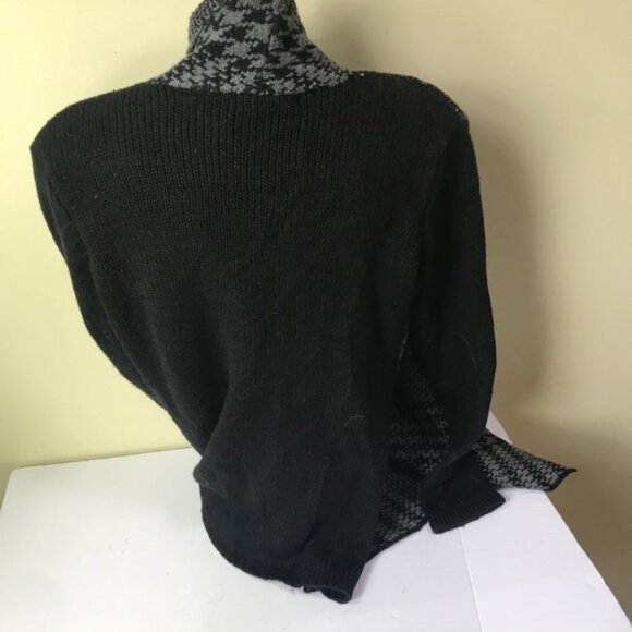 Lady Dutch Houndstooth Open Cardigan Sweater Wrap Knit Color Block Grey Black M - Picture 11 of 12